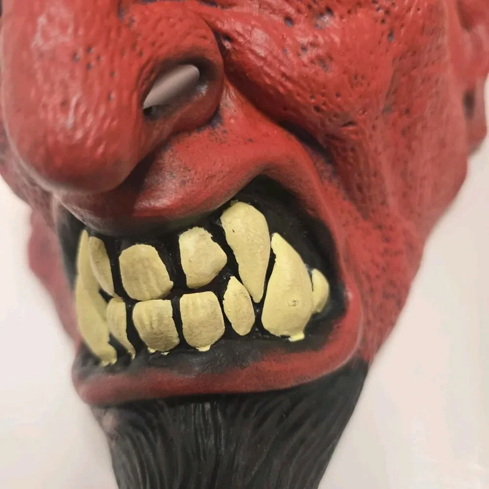 VTG 2000 Don Post Studios Red Devil Gore Demon Horns Beard Adult Halloween Mask